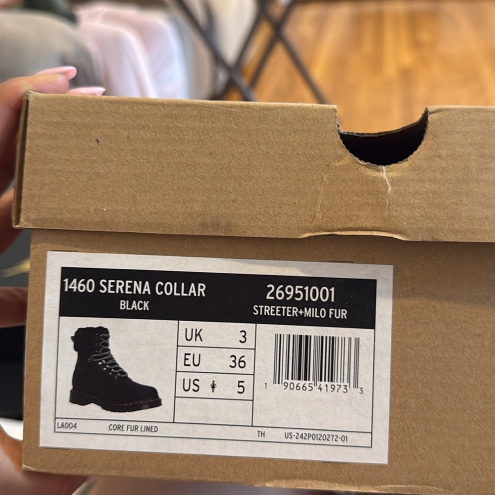 Dr. Martens Black Women's Fur-Lined Combat Boots - Picture 3 of 6
